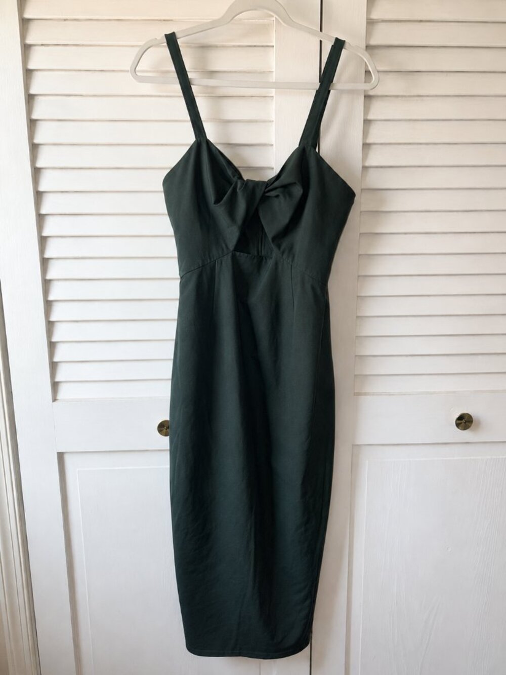BHLDN Anthropologie Midi Dress Size 8 Dark Green Ruched Bust Wedding Guest - Picture 2 of 5
